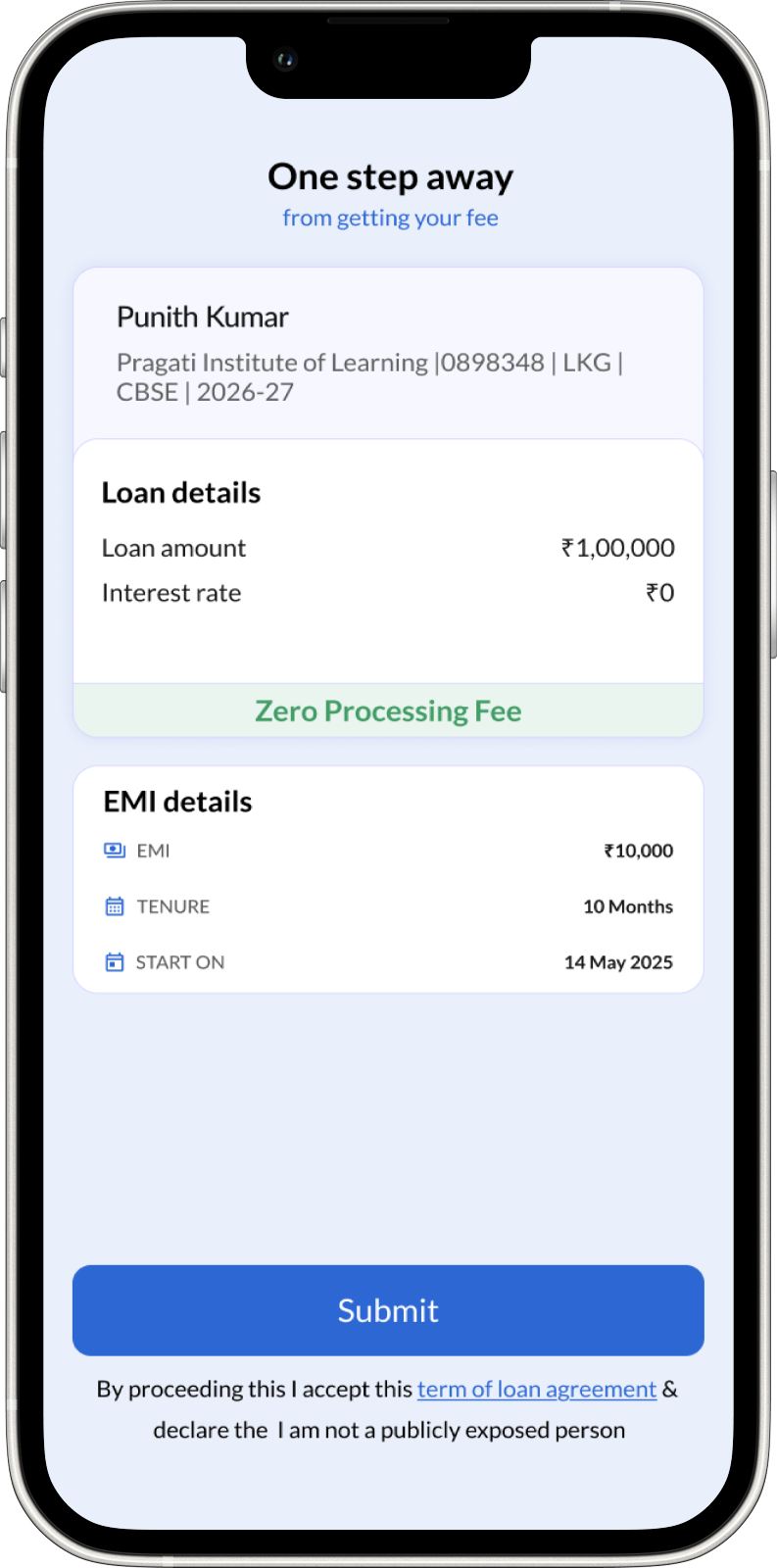 Jodo Cred loan details shown on a mobile phone